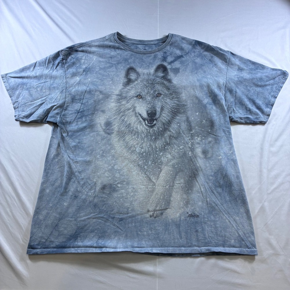 The Mountain Wolf Graphic T-Shirt Blue Tie Dye Collin Bogle Vintage 2XL Mens